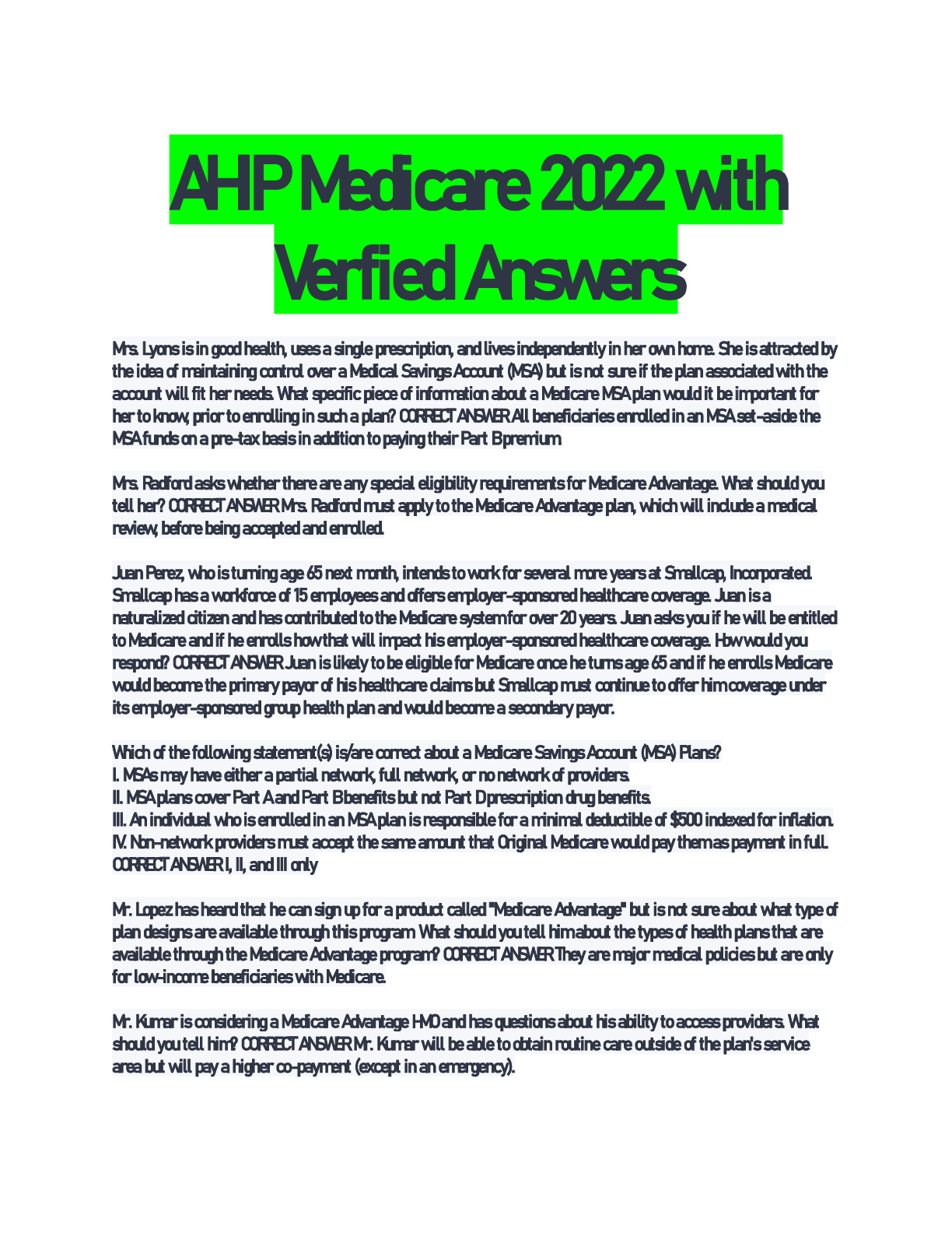 Preview of AHIP Medicare 2022 with Verfied Answers